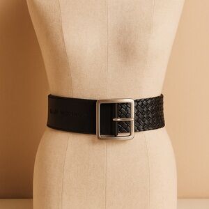CLUB MONACO | Wide Braided Black Leather Belt | Thick Waist Cincher